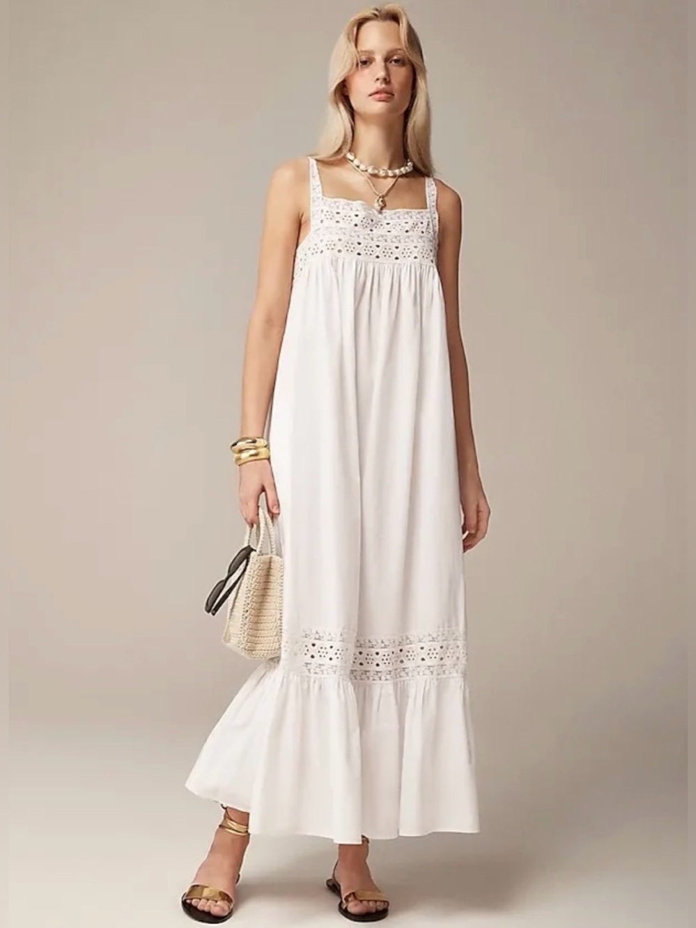J.Crew Athena Dress in Cotton Poplin White Eyelet Lace Maxi Dress Size S NWT